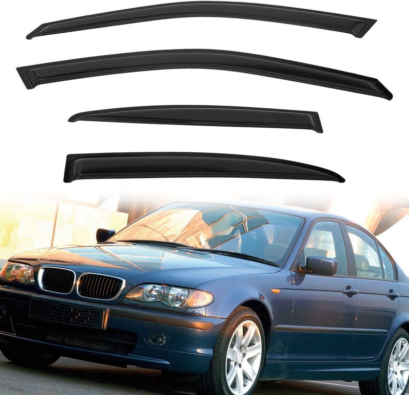 PLDDE Rain Guards Compatible with 1999-2005 BMW E46 3-Series 4-Door Sedan 320 323 325 328 330 i xi Tape-On Side Window Visor Wind Deflector Vent Visors Car Accessories - Image 1